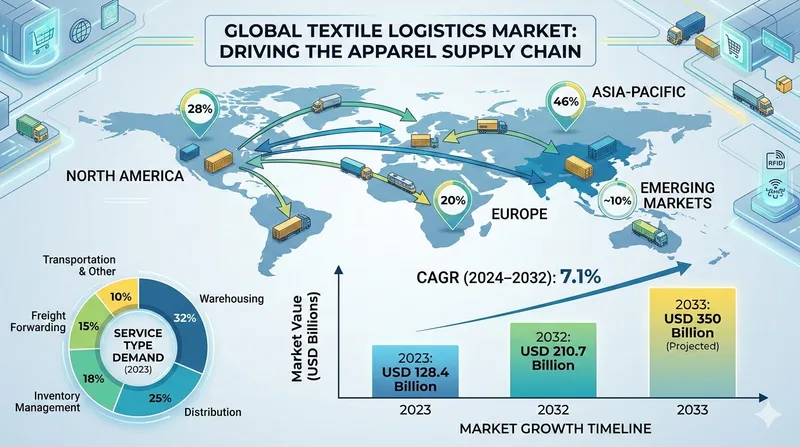 Textile Logistics Market to Surpass USD 350 Billion by 2033: CAGR 5.5%, Asia Pacific Holds 45% Share